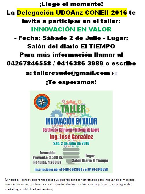 CONEII_UDOanz's tweet photo. Sólo faltan 4 días para que se acabe la PREVENTA del Taller Innovación en valor. Aprovecha y reserva tu cupo yaa !! https://t.co/s7XCceeltN