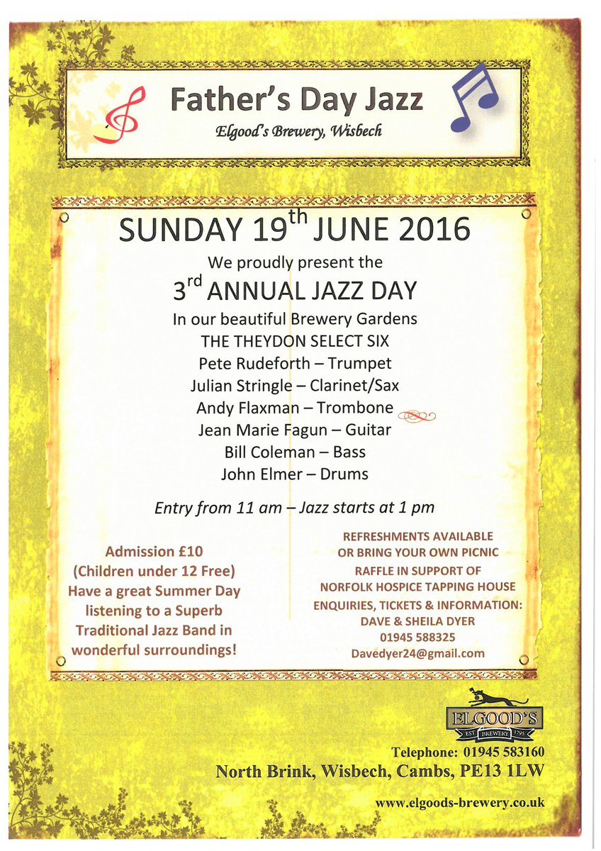 BRING YOUR PICNIC BASKET &amp; A CHAIR ON SUNDAY 19TH JUNE FOR JAZZ IN THE BREWERY GARDEN.  GREAT FATHER'S DAY TREAT!