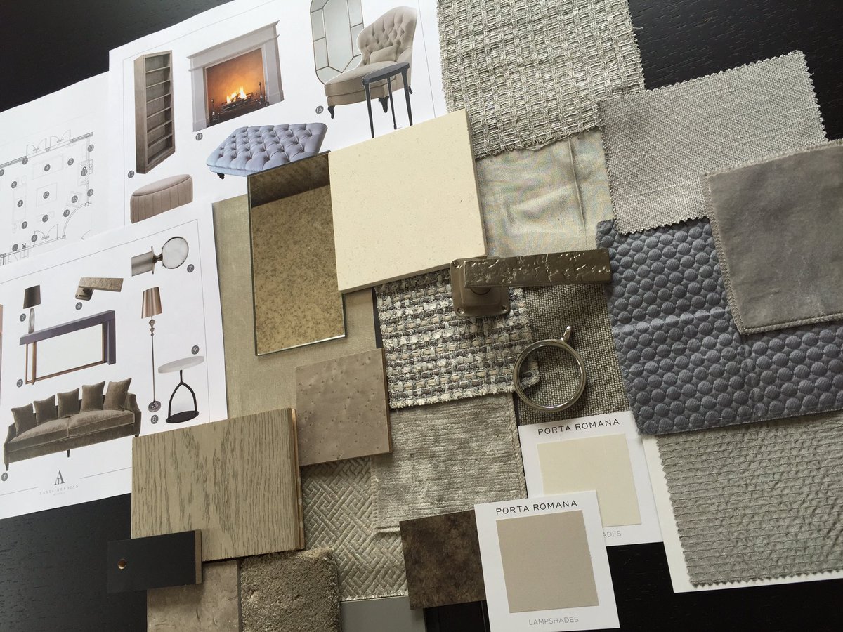TaniaAzadianltd's tweet image. The final scheme ready for tomorrow's presentation - the Drawing Room #fabrics #designboards #interiordesign