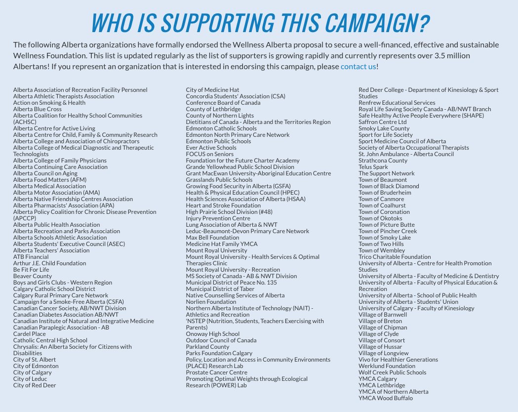 Wellness_AB's tweet photo. Who supports the #MakeAlbertaBetter campaign? Check out our list of endorsing organizations: https://t.co/jGuUd8Ksp0 https://t.co/Y0Lw9ssIqw