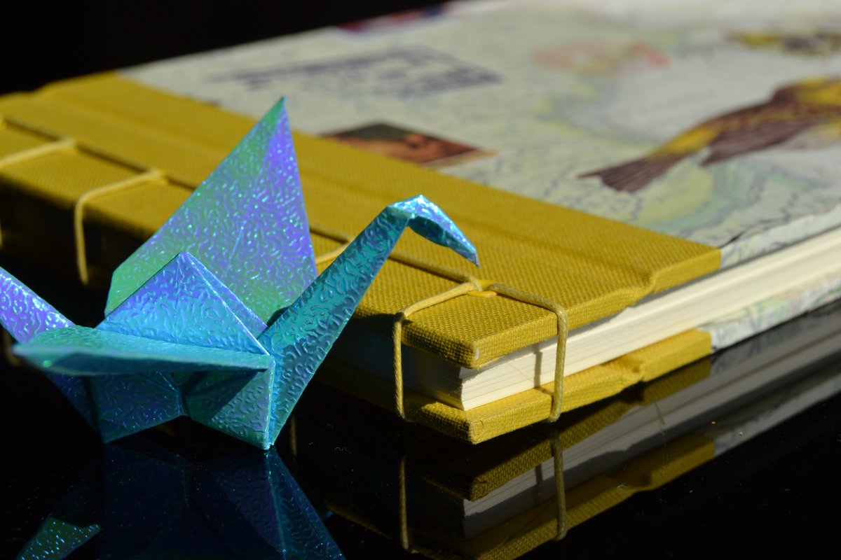 BBookbinding's tweet image. Rilegatura giapponese #japanese #binding #bird #amarillo #blue #bookbinding #brijitt #book #bird #origami #amarillo