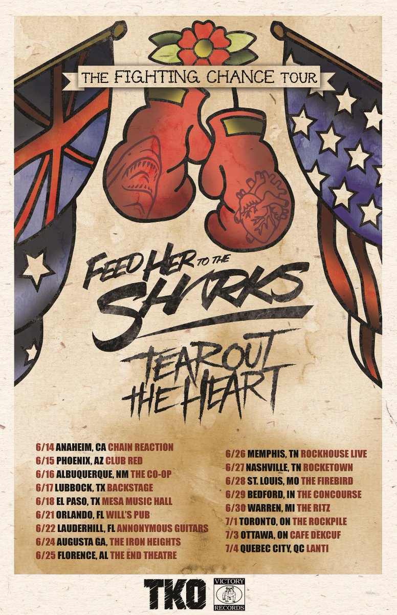 .<a href="/FHTTS/">FeedHerToTheSharks</a> and <a href="/TearOutTheHeart/">TEAR OUT THE HEART</a> begin The Fighting Chance Tour tomorrow night! Dates + details: victoryrecords.com/tours/artist/f…