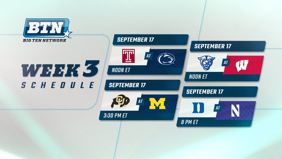 Big Ten Network on Twitter: "Week 2 on BTN. 👀 The Official @B1Gfootball Big Ten Network on Twitter: "Week 2 on BTN. 👀 The Official @B1Gfootball