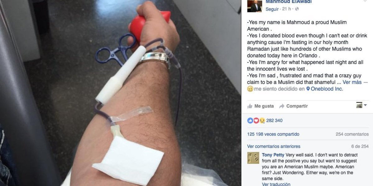 ElHuffPost's tweet photo. Un musulmán dona sangre para las víctimas de Orlando en pleno Ramadán https://t.co/CJ38vsmuWv https://t.co/6I8B9uK1KH