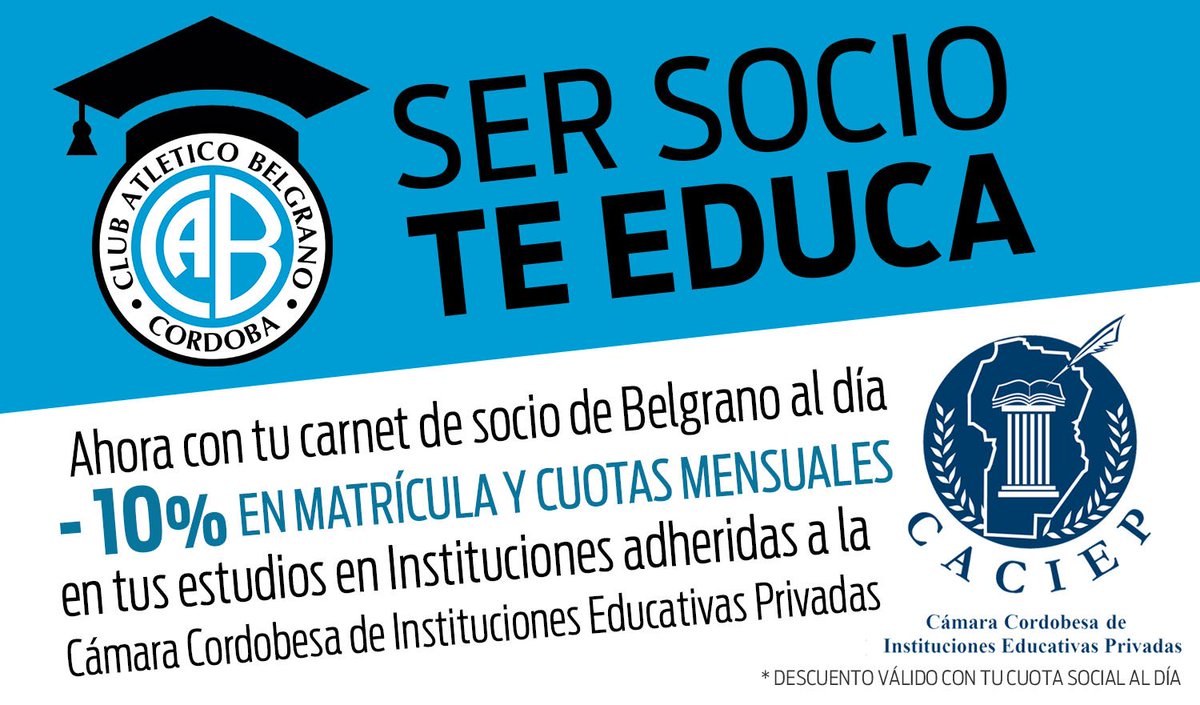 Belgrano's tweet photo. #BeneficiosBelgrano | Ahora ser socio de @Belgrano te educa: 
👉 https://t.co/Zv8wdaZ1OZ https://t.co/OWsWE6TJUX