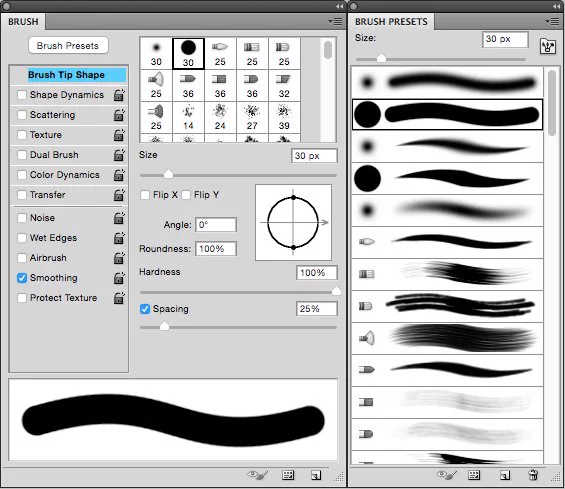 @sakuga_ right is the default, left is what i use i just change around the size &amp; transfer &amp; spacing levels lol 