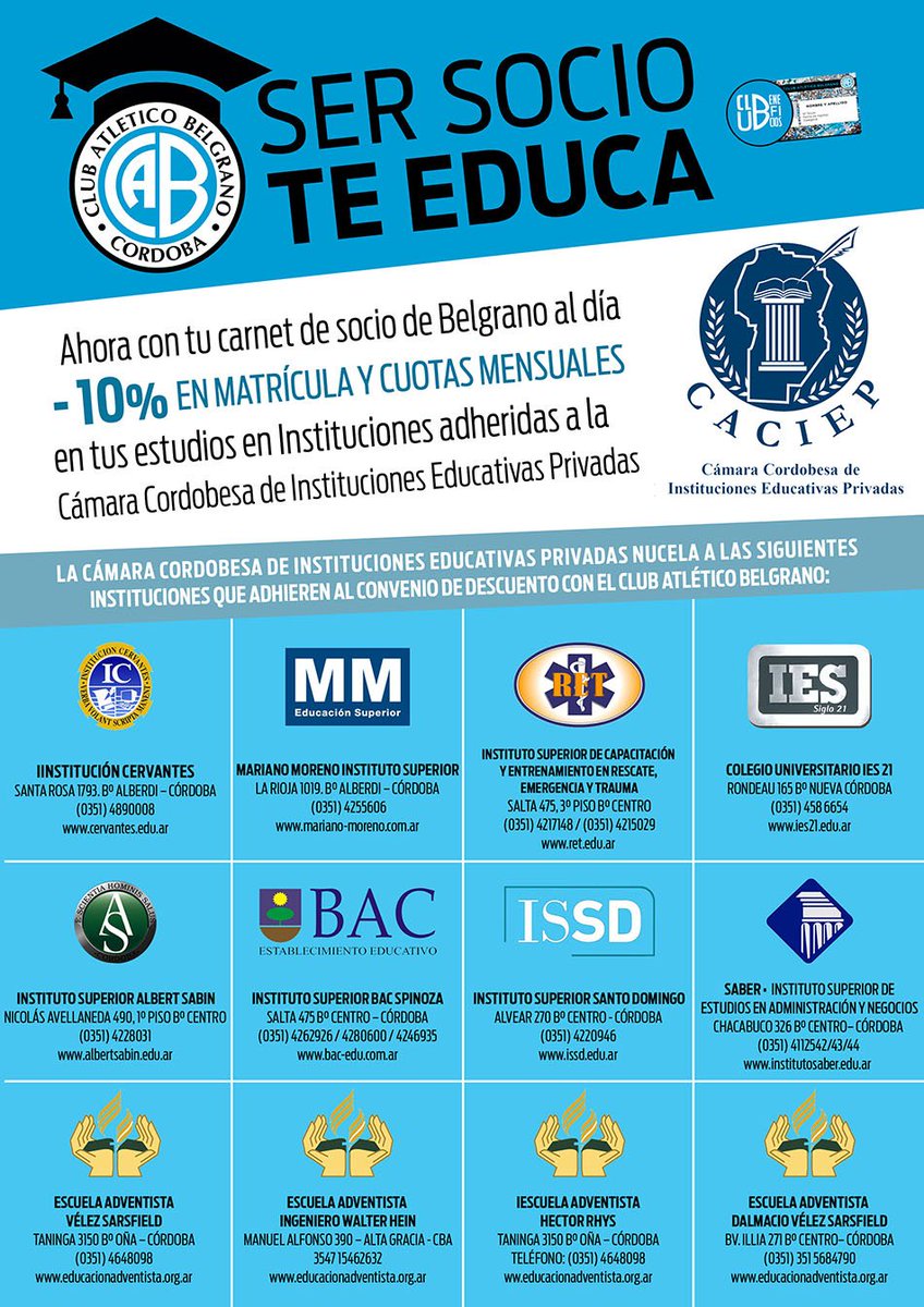 Belgrano's tweet photo. #BeneficiosBelgrano | @Belgrano firmó convenio con @caciep, para descuentos a sus socios: 
👉https://t.co/Zv8wdaHqqp https://t.co/IAmOdYaGer