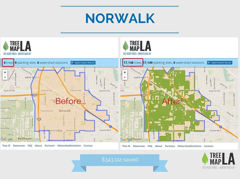 TreeMapLA's tweet photo. Love sharing how trees are greening our cities in more ways than one! Thanks for 17,000 trees, @_Norwalk! https://t.co/P99rbKVgRN