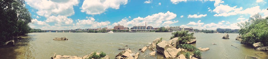 Looking upon the Georgetown waterfront from Roosevelt Island. #DC