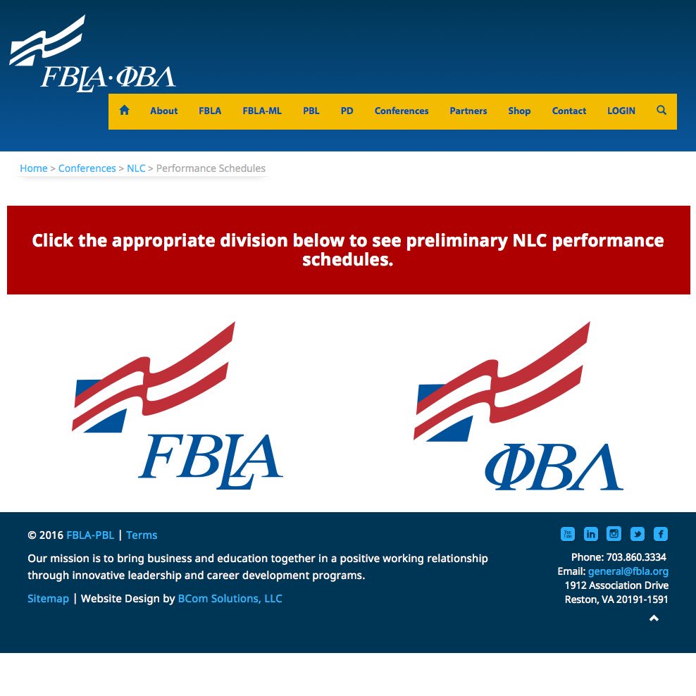 FBLA_National's tweet photo. #NLC16FBLA preliminary performance schedules are available at https://t.co/HHrUt6WEFD. https://t.co/tfzDfI5Hnq