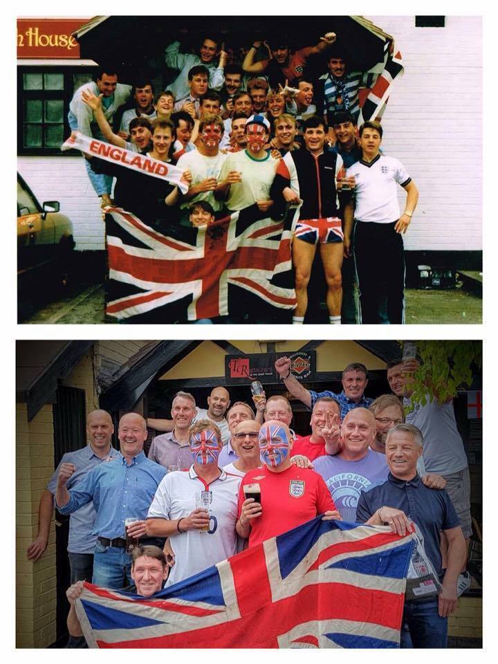 England fans on Saturday, recreating the photo they took 30 years earlier, before England played Argentina in 1986.