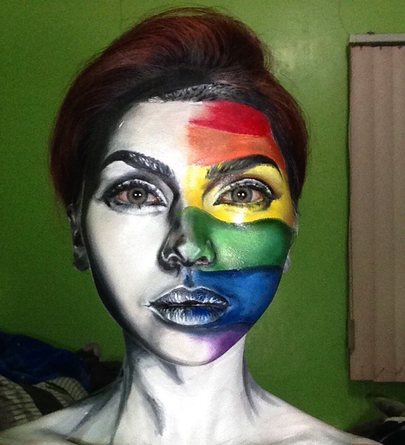 Marlyn_Marie's tweet photo. I got so inspired by @ouiespnsa's painting of @RubyRose so I recreated the look on my face #LoveIsLove https://t.co/qFMYlcFsk2