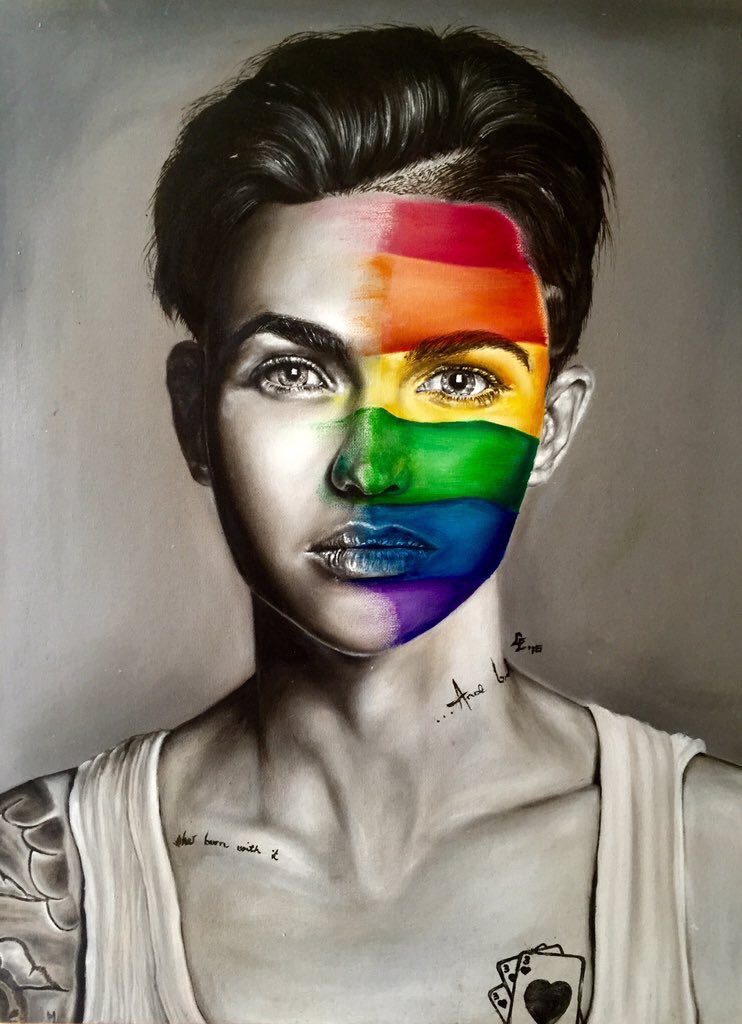Marlyn_Marie's tweet photo. I got so inspired by @ouiespnsa's painting of @RubyRose so I recreated the look on my face #LoveIsLove https://t.co/qFMYlcFsk2