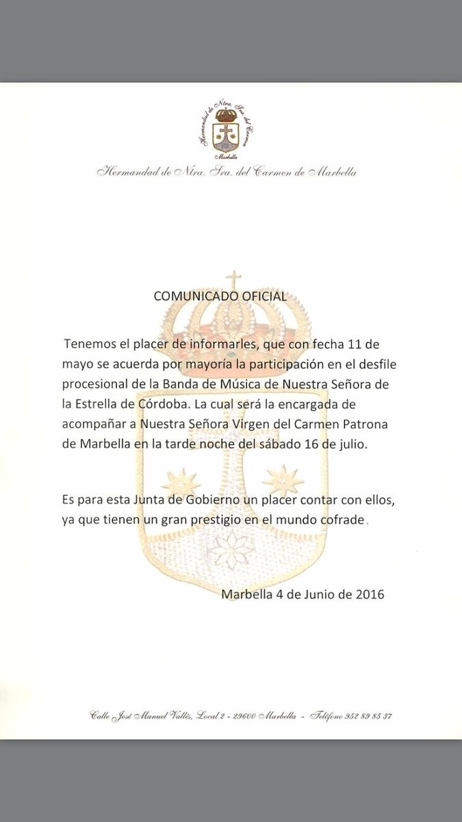 Este año disfrutaremos del magnífico acompañamiento de la Banda Musical de Ntra. Sra. de la Estrella de Córdoba 👏🏼👏🏼