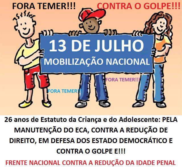 contra_reducao's tweet photo. Frente Nacional Contra a Redução da Maioridade Penal realiza grande ato em defesa do #ECA: https://t.co/QoHRnypBpY https://t.co/ZbkfgAdyjH