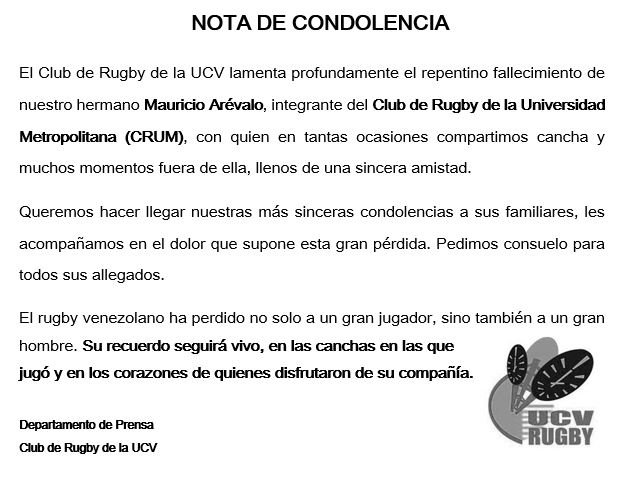 RugbyUCV's tweet image. Hasta siempre, Mauricio @feverugby @Todosrugby @ucabrugbyclub @UCRCapital @rugbyalcatraz @CRUM_Rugby @AraguaneyRC