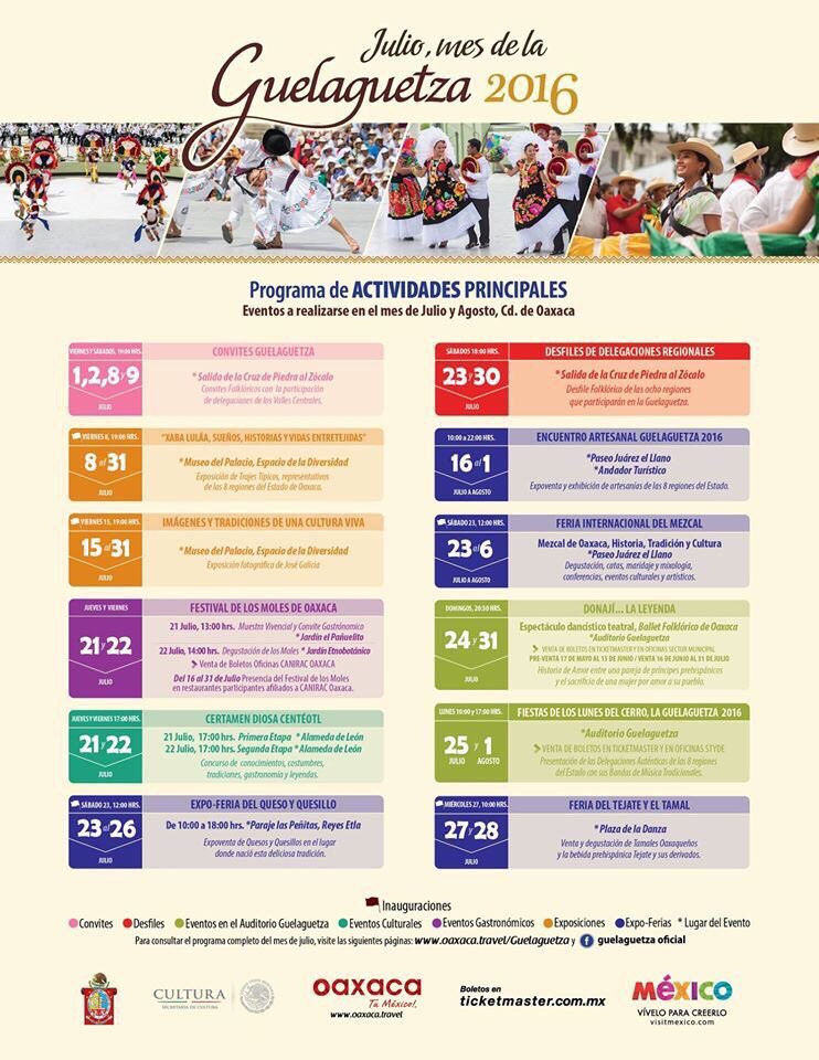 JuanCRiveraC's tweet photo. Programa de Actividades Principales de la #Guelaguetza2016. ¡Ven a Oaxaca!. #Turismo https://t.co/LS30WtPWdz
