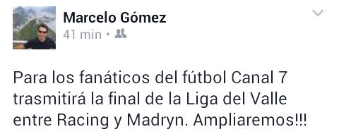 <a href="/canal7chubut/">Canal 7 Chubut</a> transmitirá final <a href="/Racingdetrelew/">Racing de Trelew</a> <a href="/CSyDepMadryn/">C. S. y Dep. Madryn</a> #LigaDelValle #Chubut