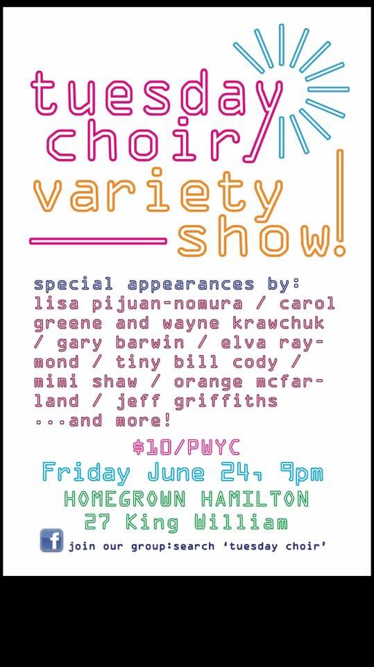 tues_choir's tweet photo. Our variety show! June 24th @HomgrownHam with special guests!! https://t.co/3zPEBZ18nJ