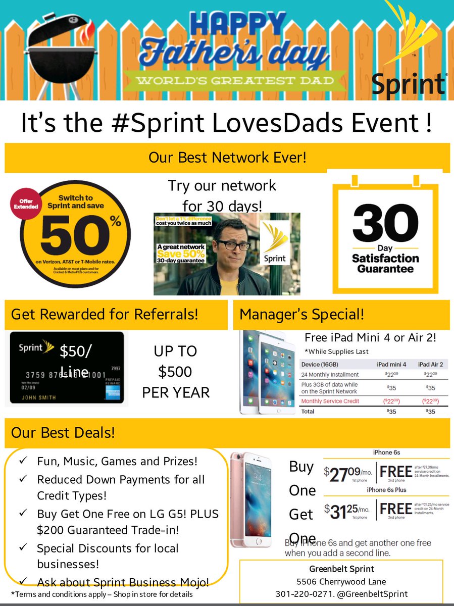 mamrlls's tweet photo. @GreenbeltSprint is celebrating all dads! Come out to our location 5506 Cherrywood Lane for exclusive deals!! https://t.co/9F1nyK86HW