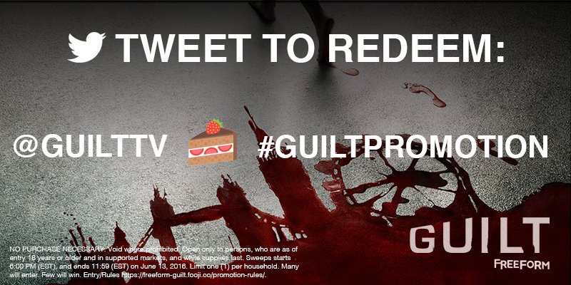 gofooji's tweet photo. who’s looking for a treat tonight to celebrate the @guilttv premier?! tweet @guilttv + 🍰 + #guiltpromotion 🙏😘 https://t.co/dAOCj04uOE