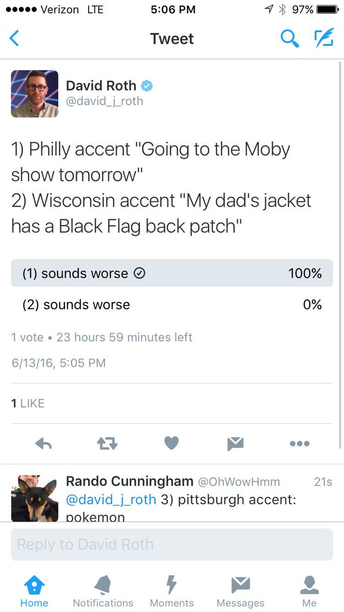 David Roth On Twitter 1 Philly Accent Going To The Moby Show Tomorrow 2 Wisconsin Accent My Dad S Jacket Has A Black Flag Back Patch