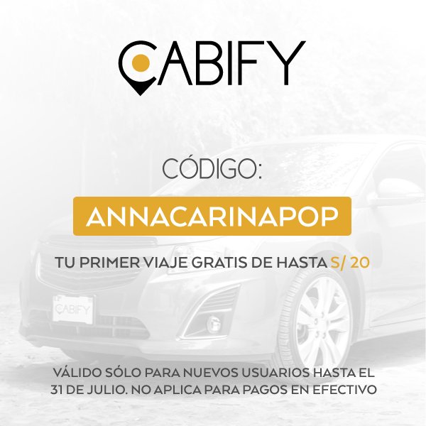 annacarinapop's tweet image. Moverse súper seguro en Lima ahora es más fácil, los invito a probar @Cabify_Peru! :)
*Solo para nuevos usuarios.