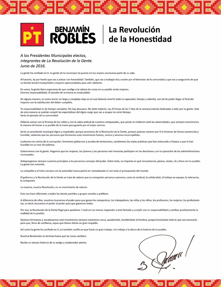 BenjaminRoblesM's tweet photo. Presidentes Municipales electos nuestra Revolución de la Gente no termina hasta que las cosas cambien #Oaxaca https://t.co/mETEErMVQI