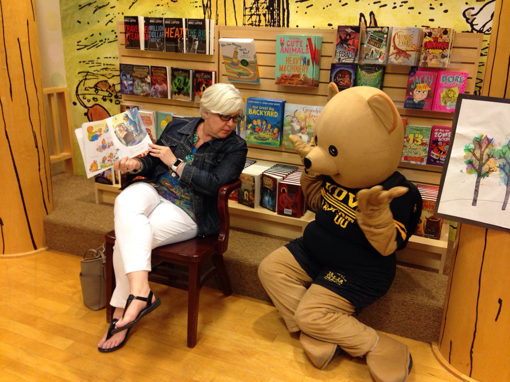 VDV bear and I sharing the stage at Barnes and Noble, Bridgewater