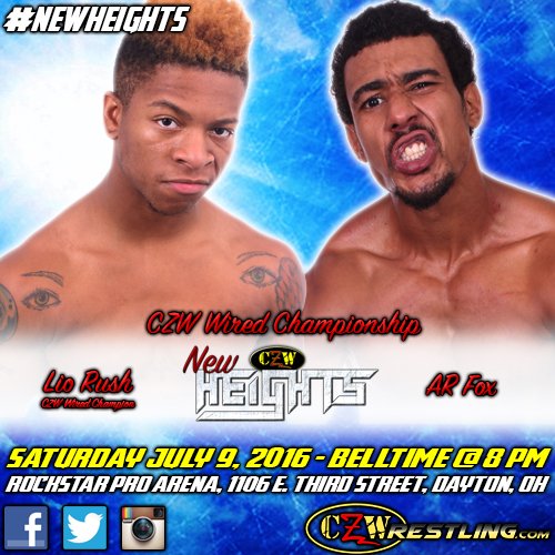 combatzone's tweet photo. Can AR Fox defeat CZW's crowned prince, and CZW Wired champion, Lio Rush!? https://t.co/VlJTJQO4yX