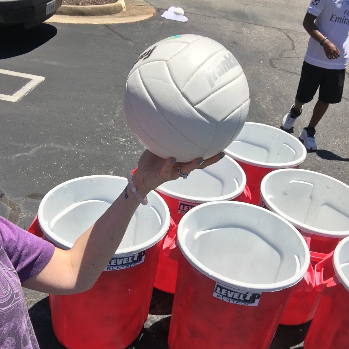 1037YourVariety's tweet photo. We got through Monday playing giant beer pong in the parking lot. Thanks Johnny @LevelUpRentals! https://t.co/oljSImQ4Jm