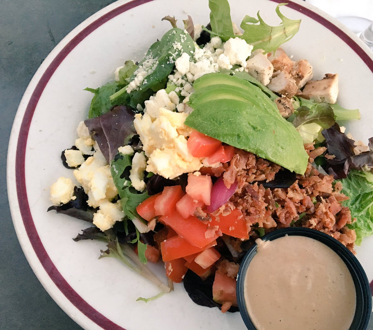 FoodUk's tweet photo. Checking out the food @JTSchmidsAnaCa tonight. Great wine and Cobb salads with chicken and salmon #food #California https://t.co/1akXKgfuMM