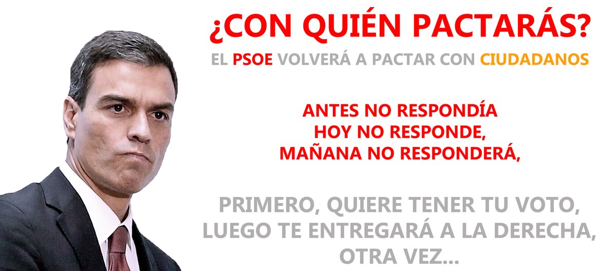 AsambleaVirtual's tweet photo. ¿Pedirán los votantes del PSOE que les devuelvan el voto cuando pacten con la derecha? https://t.co/j9LWXgNFsC