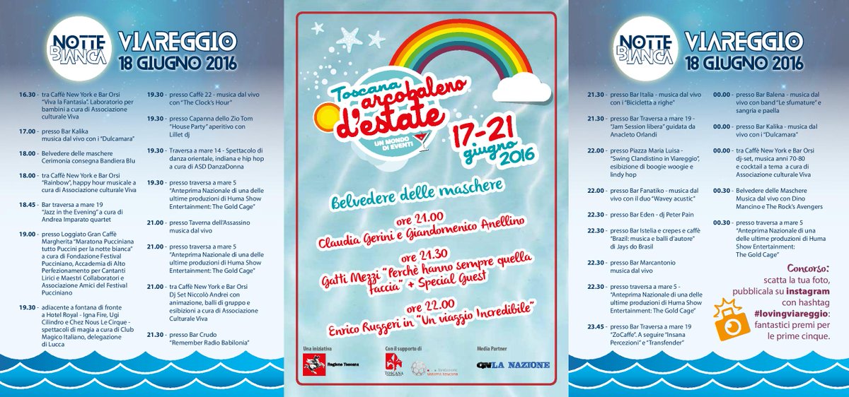 Il programma della #NotteBiancaViareggio di sabato 18 giugno. una #festa incredibile... #lovingViareggio
