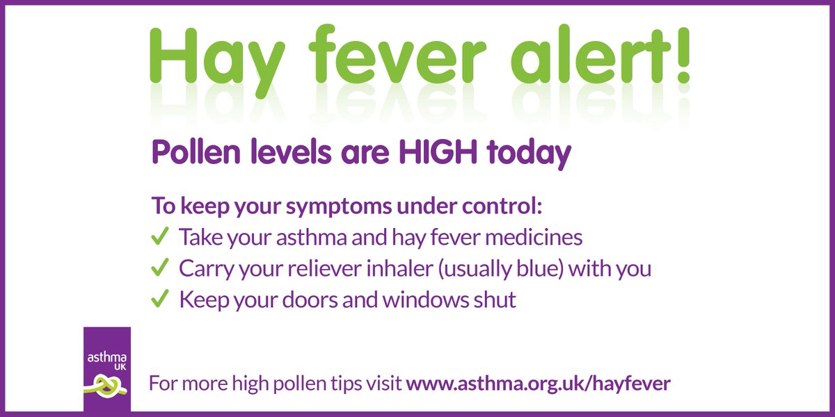 asthmalunguk's tweet image. HIGH #pollen levels in many areas of the UK today - check out our #asthma tips: asthma.org.uk/advice/trigger…