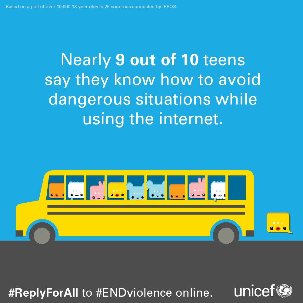 UNICEF's tweet photo. How do you deal with risky situations online? https://t.co/cxK03rXKM9 #ReplyForAll #ENDviolence https://t.co/ePIar5OeiF