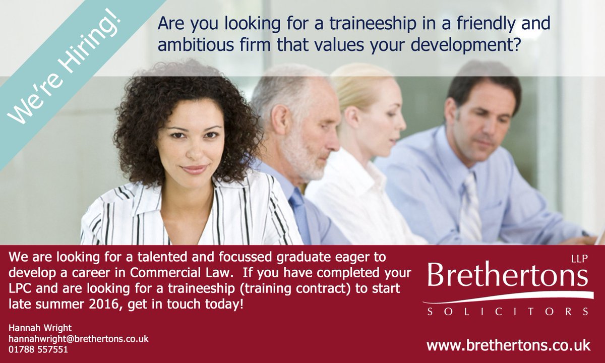brethertonsllp's tweet photo. Interested in a #TrainingContract in #Commercial #Law? Apply for our #Legal #Traineeship - closes on the 22nd June! https://t.co/M3stPBGGyL