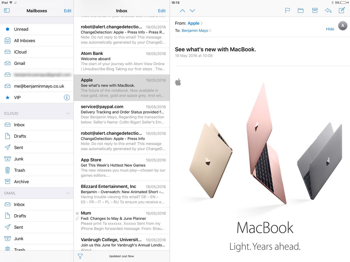 9to5mac's tweet photo. iOS 10 adds three-pane appearance for Mail and Notes on iPad Pro 12.9 inch https://t.co/RRo0xXiA7n https://t.co/aI5VNNWXxM