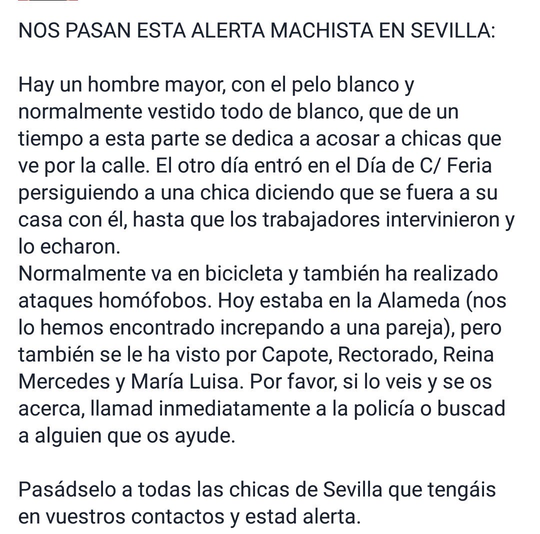 redfeminismo's tweet photo. ALERTA MACHISTA EN SEVILLA. CUIDADO!!! https://t.co/37qzET6mtQ