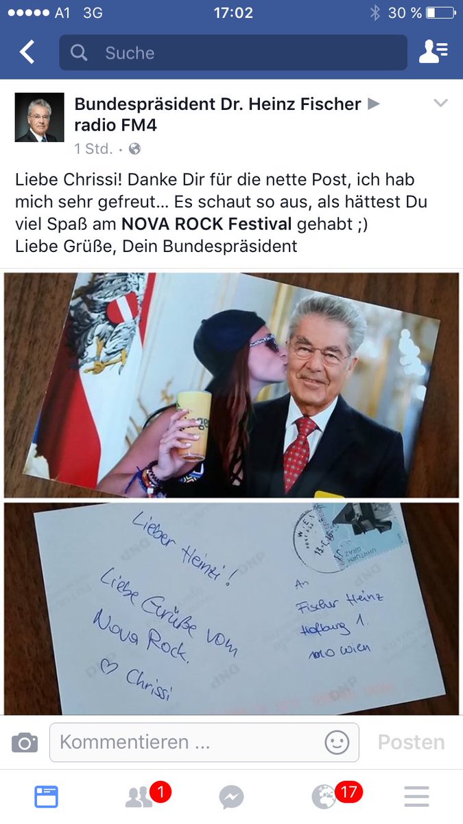 RomanRafreider's tweet photo. Wie cool ist das denn. So reagiert Heinz Fischer auf Fanpost auf #FM4 @radiofm4 https://t.co/thdRP84a35
