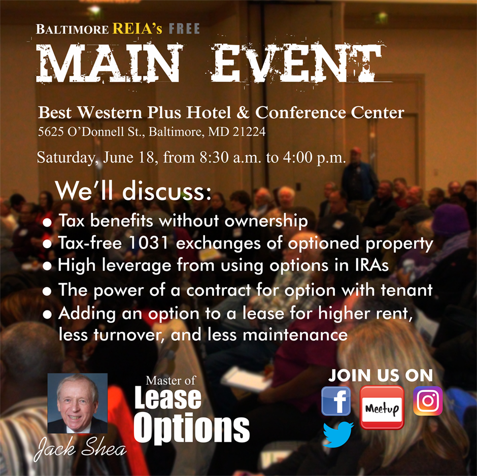 Baltimore_REIA's tweet photo. Pick the brain of a #leaseoptions master 
C'mon and join us on Thursday: https://t.co/LPprtD0BdC https://t.co/jBIHDpVEJO