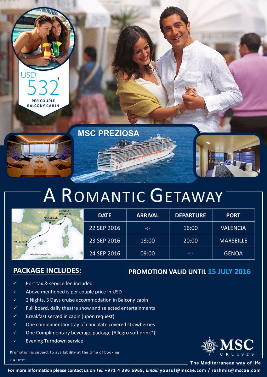 MSCGCC's tweet image. Romantic Getaway on MSC Cruises for Just USD532 per Couple.