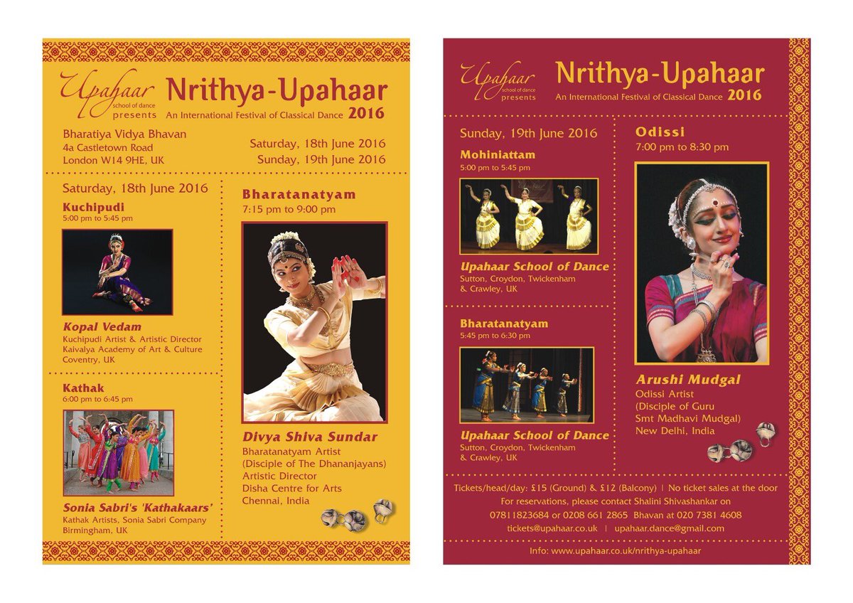 upahaarschool's tweet photo. Nrithya-Upahaar festival of classical dance at Bhavan Saturday and Sunday! But tickets at https://t.co/hW3i3Ue0DQ https://t.co/o9OiR1yPBu