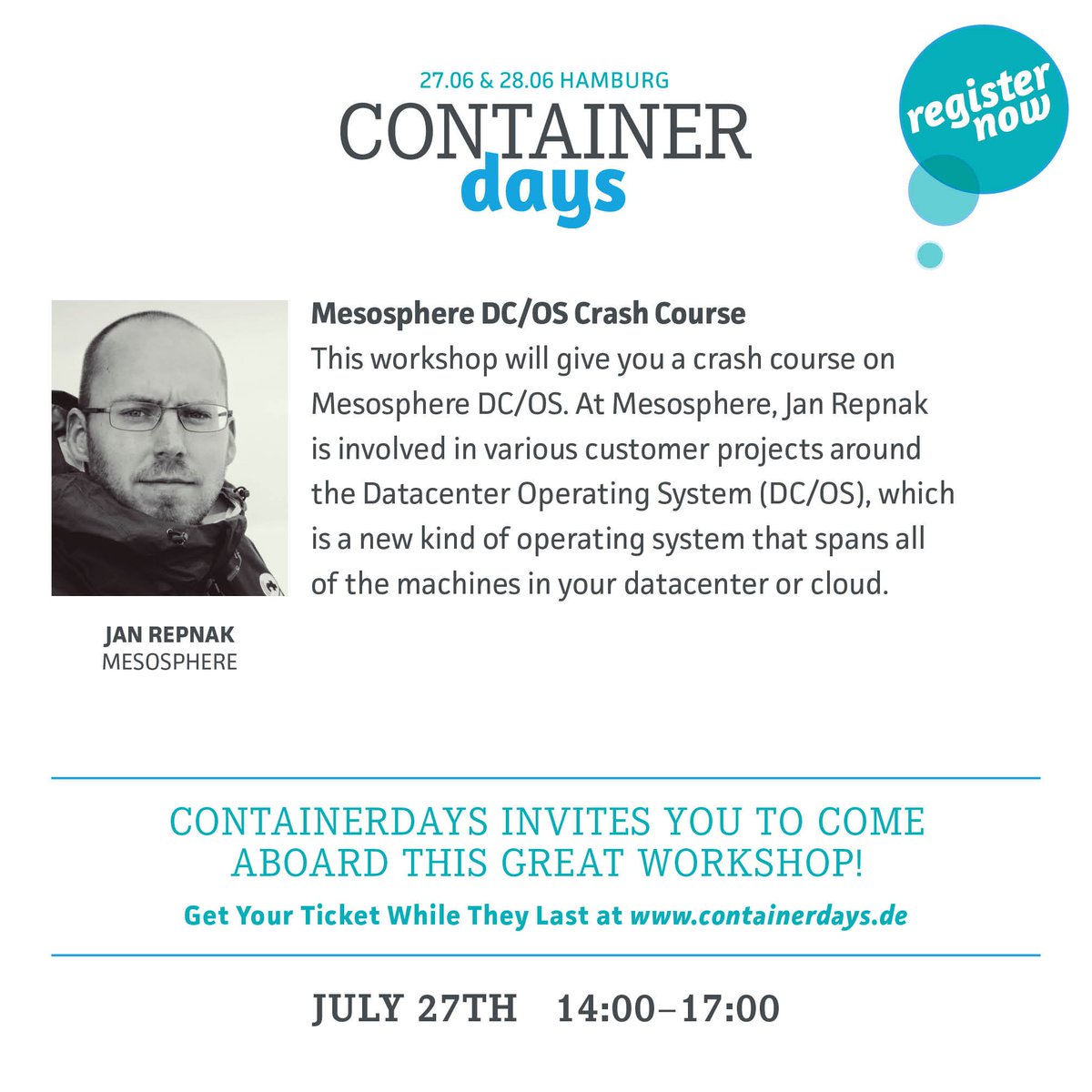 Still deciding what to attend during #ConDaysHH? How about the workshop with <a href="/jrx/">Jan Repnak</a> and <a href="/mesosphere/">Mesosphere</a> on the 27th?
