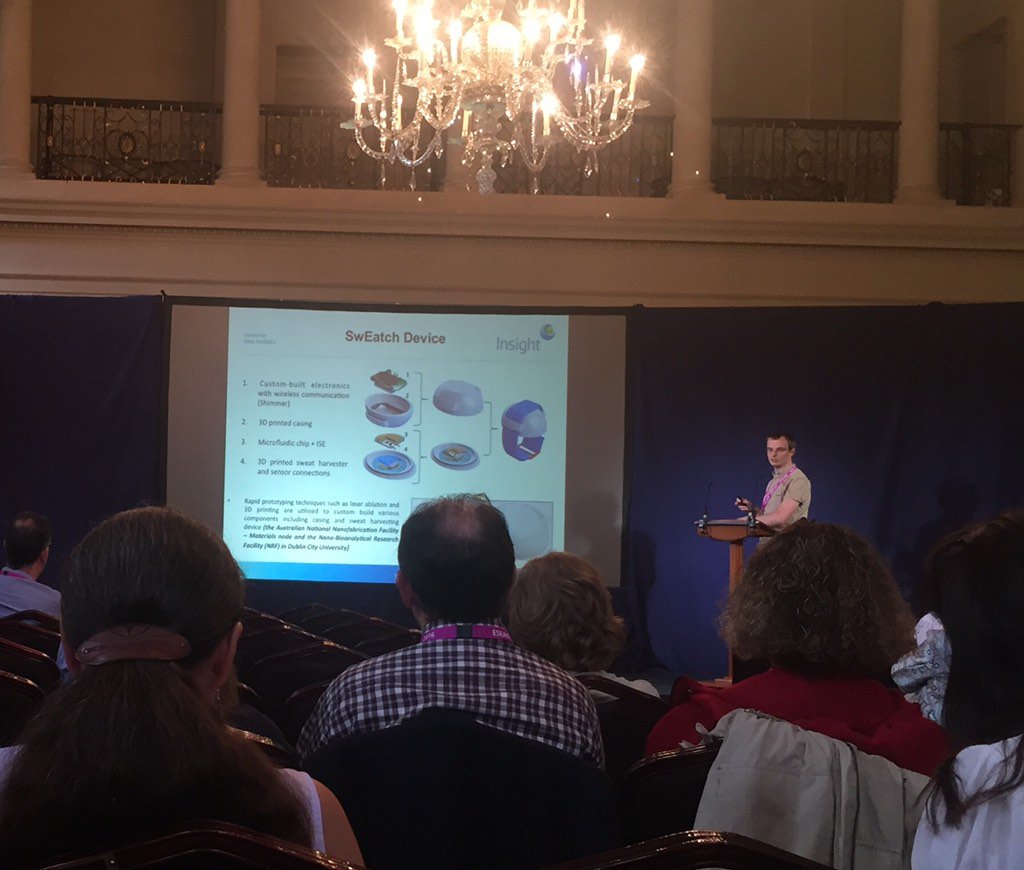 GordonGWallace's tweet photo. Tom Glennon @DCU_Research introduces the swEatch- wearable sweat monitoring system-to #eseac @ARC_ACES #innovation https://t.co/0PqUdbVIbu