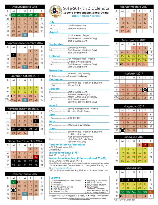 SocorroISD's tweet photo. Plan ahead and get your copy of the 2016-17 and 2017-18 student calendars at https://t.co/nwESBH4XTl. #TeamSISD https://t.co/YZXHi3AQSq