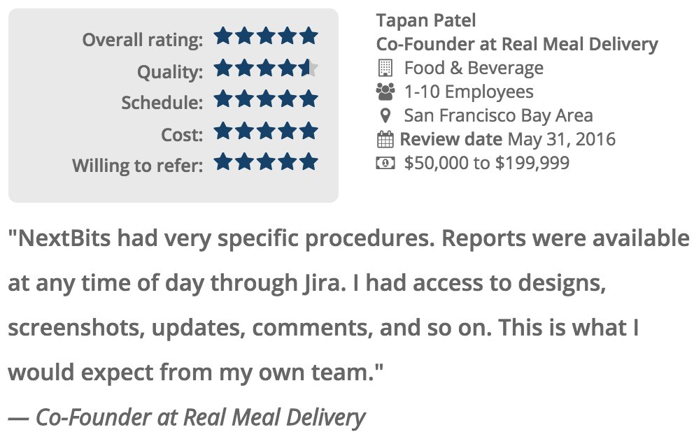 clutch_co's tweet photo. The 1st client review for @NextBitsGroup is now live! https://t.co/sFLJMHUQ0z https://t.co/8SEW2OUf5T