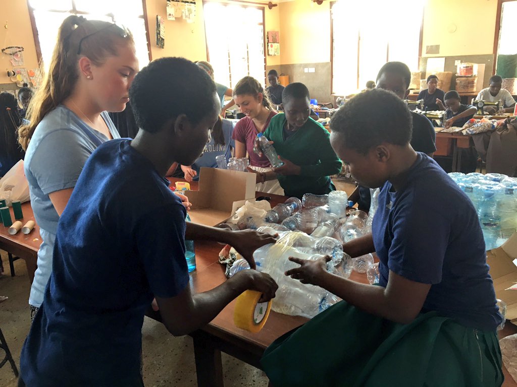 SSPTanzania's tweet photo. We spent our afternoon in an entrepreneurship class making quilts, stools &amp; pencil holders from recycled material. https://t.co/ohBJMLpNW7