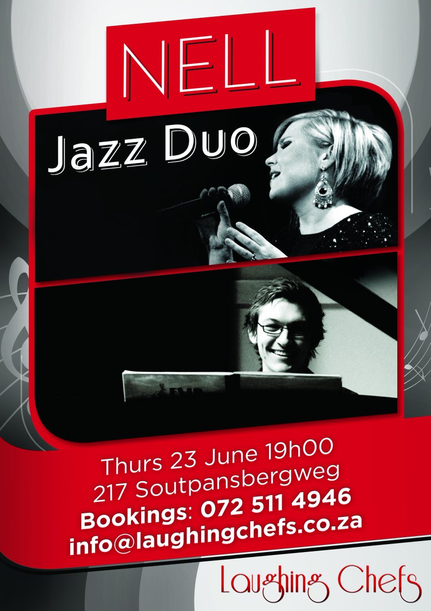 LaughingEsrida's tweet photo. JazzDuo 23 Jun R115 cash bar, a la carte menu @nellladybird  #laughingchefs Tickets https://t.co/SdVNZ5NxCb https://t.co/6pkkGA8TUk