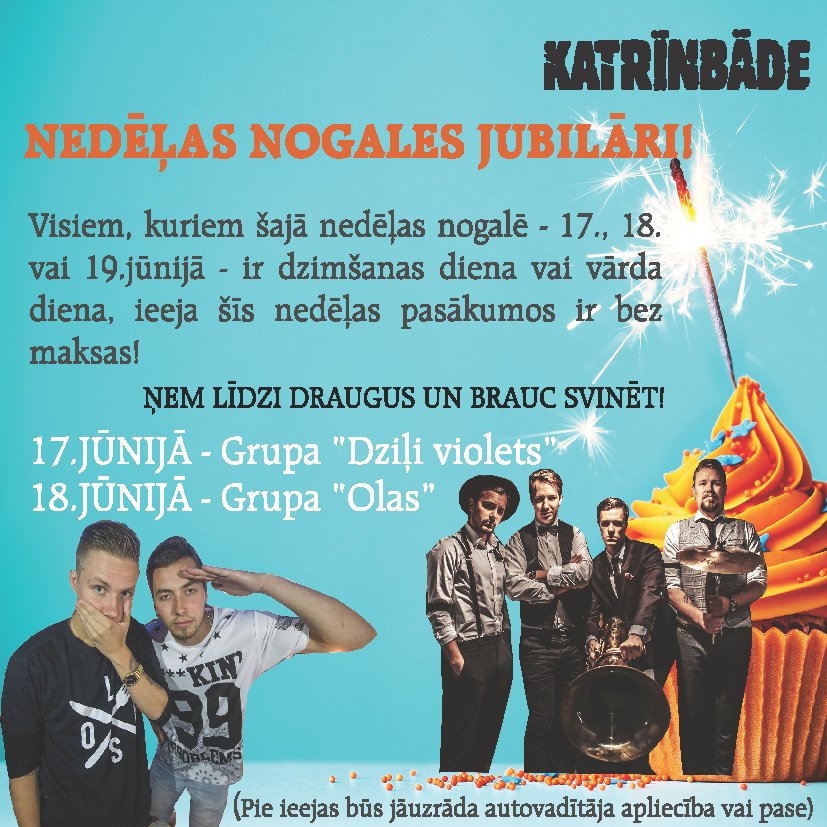 Katrinbade's tweet photo. Šīs nedēļas nogales jubilāri! Jums priecīga vēsts, šīs nedēļas pasākumus varat apmeklēt bez maksas! #svētkiirjāsvin https://t.co/kAfYrx0DtZ